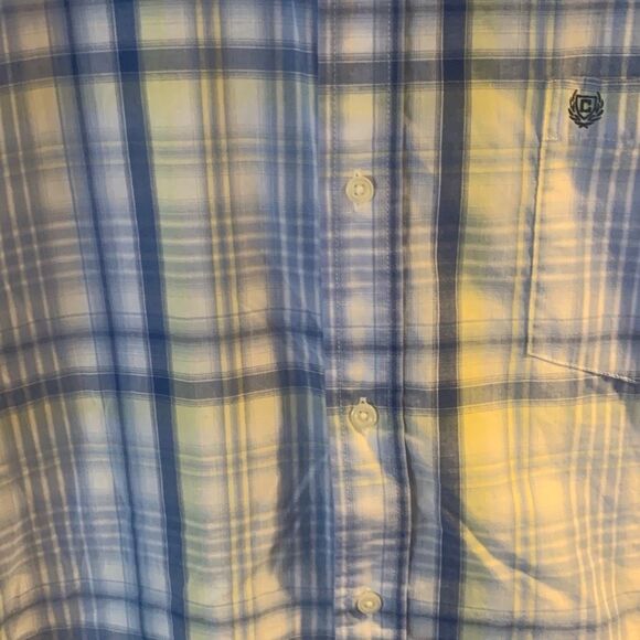 Pre Owned Men’s Chaps Blue Yellow Short Sleeve Button Up Sz XXL Classic Style - Picture 8 of 15